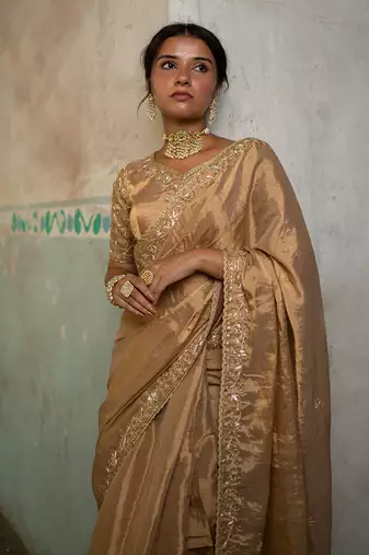Gold tissue saree set
