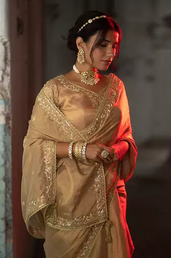 Gold tissue saree set