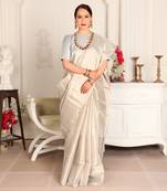 Silver handwoven zari tissue handwoven saree set