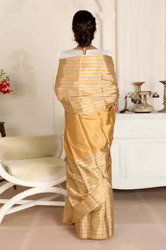 Gold zari tissue handwoven saree set