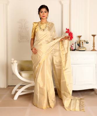 Gold zari tissue saree set 1