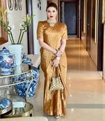 Dark gold zari tissue handwoven saree set
