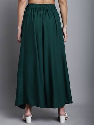 Women Dark Green Solid Flared Palazzos 2