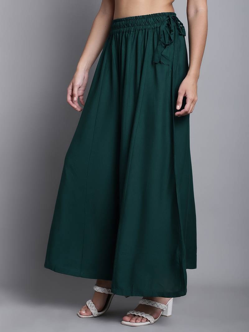 Women Dark Green Solid Flared Palazzos