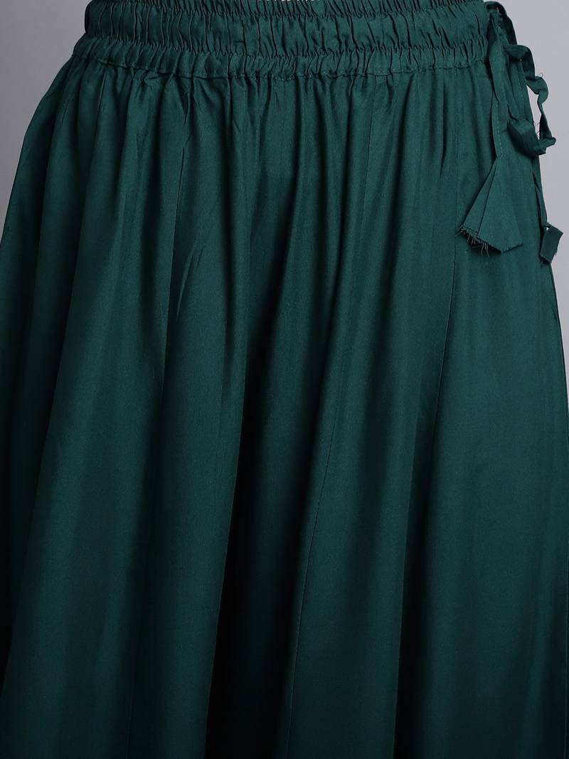 Women Dark Green Solid Flared Palazzos