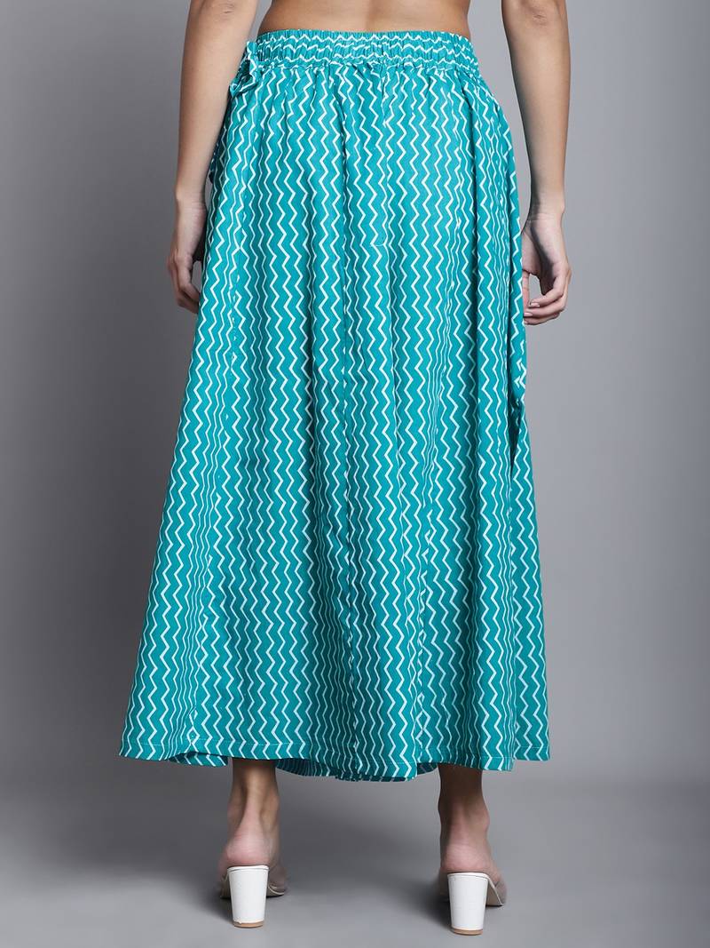Women Turquoise Blue Printed Flared Palazzos