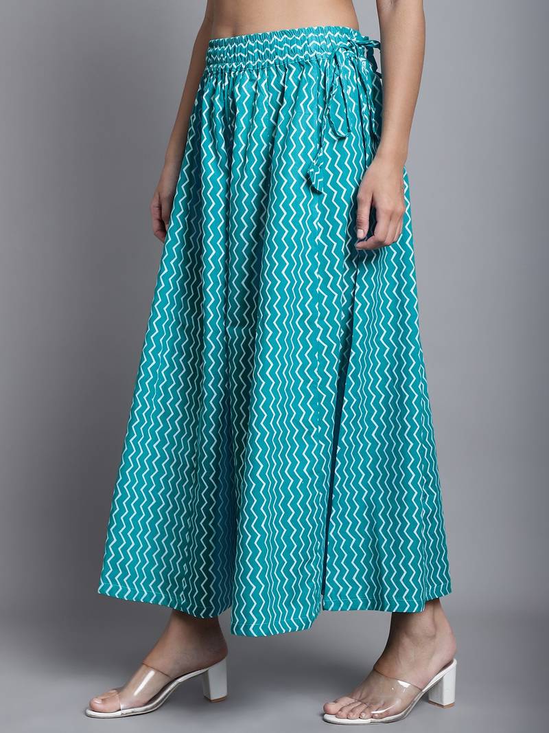 Women Turquoise Blue Printed Flared Palazzos