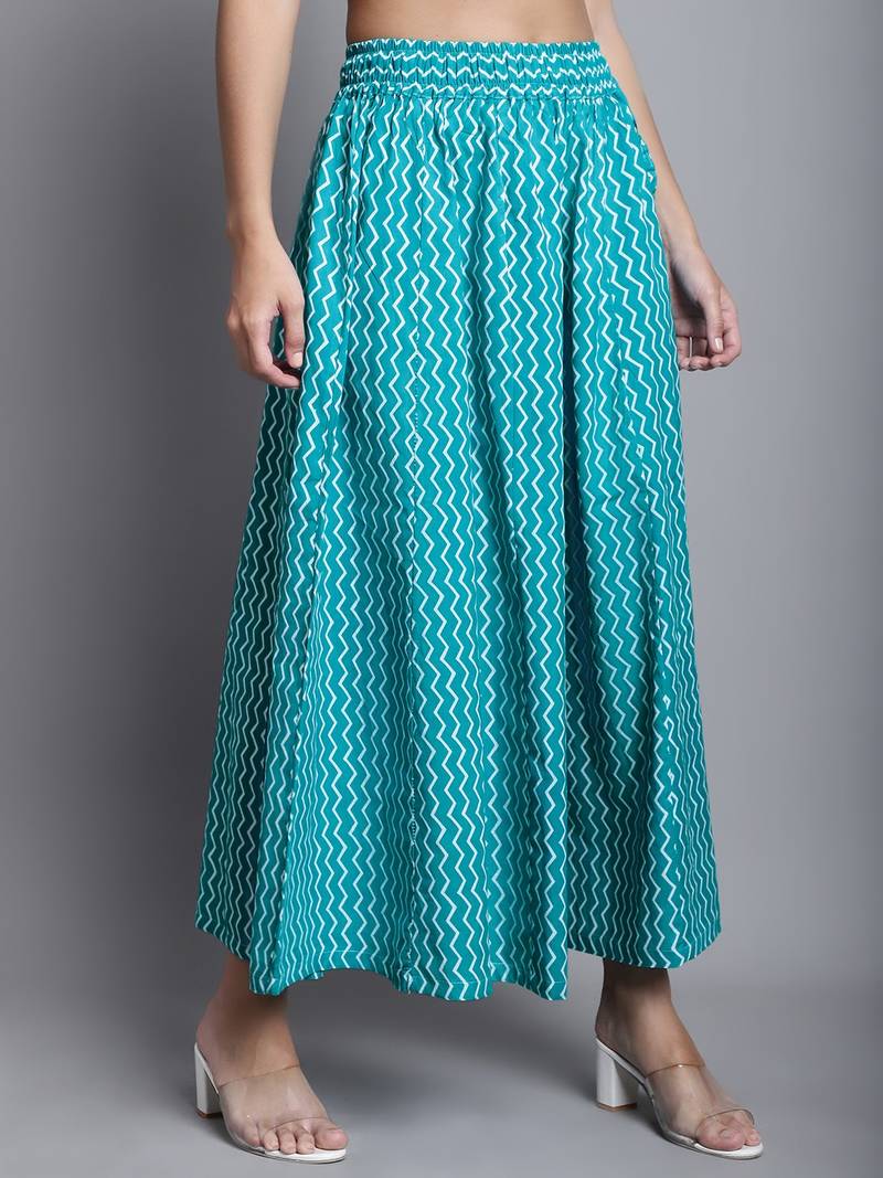 Women Turquoise Blue Printed Flared Palazzos