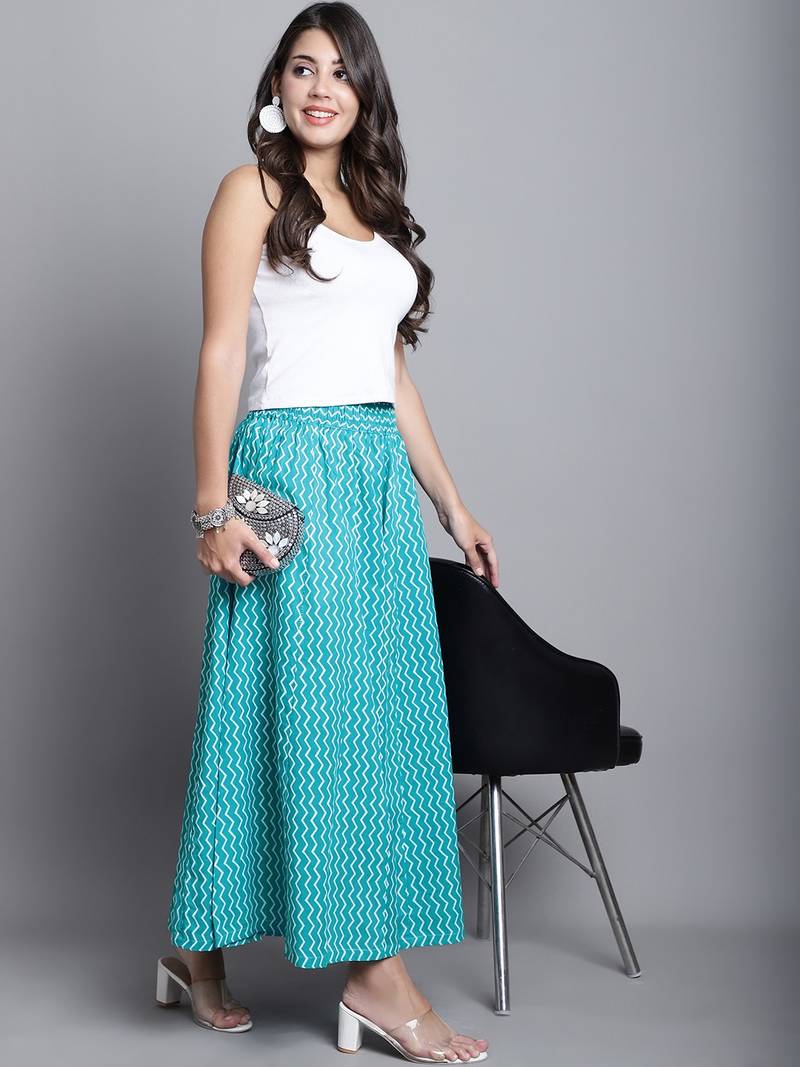 Women Turquoise Blue Printed Flared Palazzos