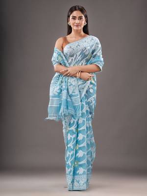 Silk Cotton Buti Work Jamdani Saree Without Blouse 1