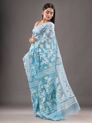 Silk Cotton Buti Work Jamdani Saree Without Blouse 2