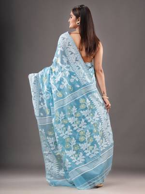 Silk Cotton Buti Work Jamdani Saree Without Blouse 3