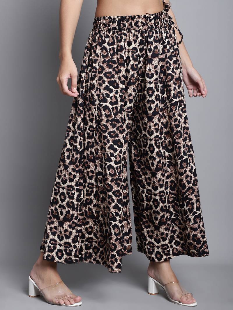 Women Multicolor Printed Crepe Flared Palazzos