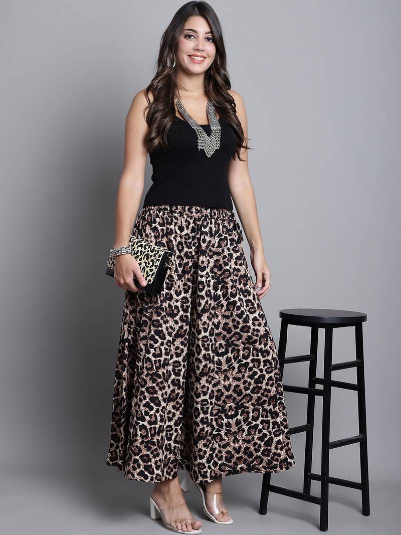 Women Multicolor Printed Crepe Flared Palazzos