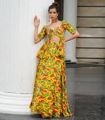 Yellow Ginger Flower Peplum Lehenga Set