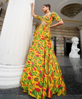 Yellow Ginger Flower Peplum Lehenga Set 2