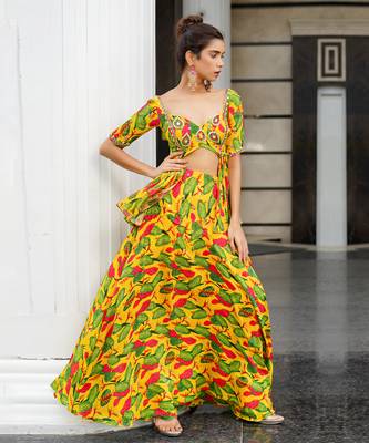 Yellow Ginger Flower Peplum Lehenga Set 3