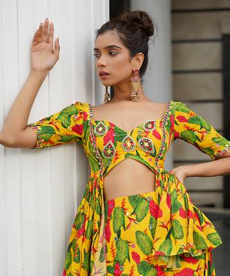 Yellow Ginger Flower Peplum Lehenga Set 4