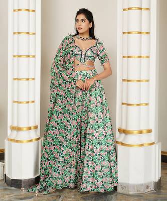 Green Pink Floral Lehenga Set 1