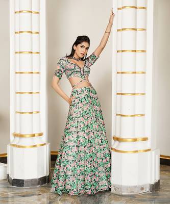 Green Pink Floral Lehenga Set 2