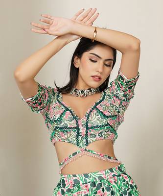 Green Pink Floral Lehenga Set 3