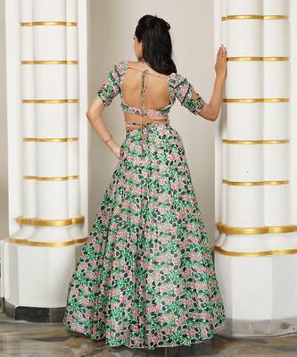 Green Pink Floral Lehenga Set 4