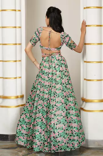 Green Pink Floral Lehenga Set
