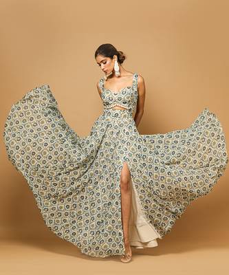 White and Blue Casual Indo-Western Lehenga for Women 2