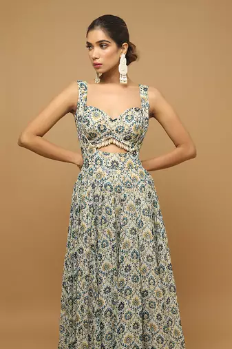 White and Blue Casual Indo-Western Lehenga for Women
