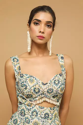 White and Blue Casual Indo-Western Lehenga for Women