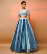 Blue Net Indo Western Skirt Set