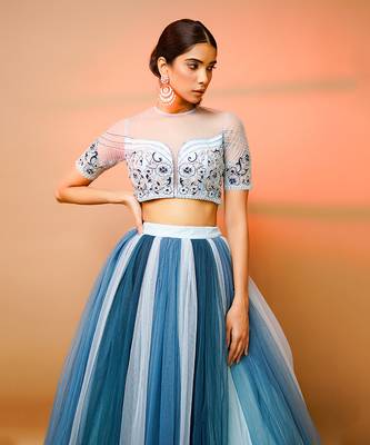 Blue Net Indo Western Skirt Set 2