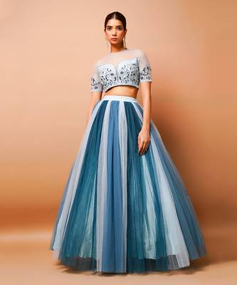 Blue Net Indo Western Skirt Set 3