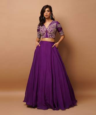 Dark Purple Organza Indo Lehenga Set 1