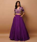Dark Purple Organza Indo Lehenga Set
