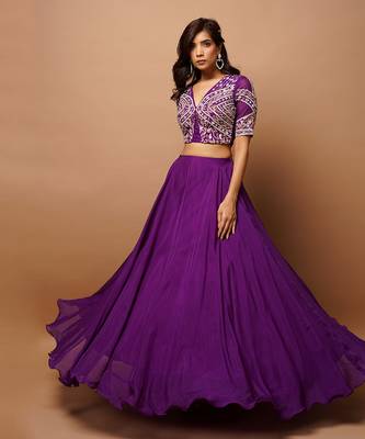 Dark Purple Organza Indo Lehenga Set 2