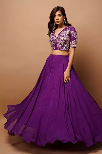 Dark Purple Organza Indo Lehenga Set