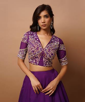 Dark Purple Organza Indo Lehenga Set 3