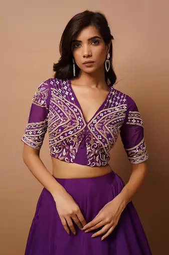 Dark Purple Organza Indo Lehenga Set