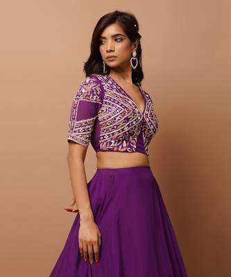 Dark Purple Organza Indo Lehenga Set 4