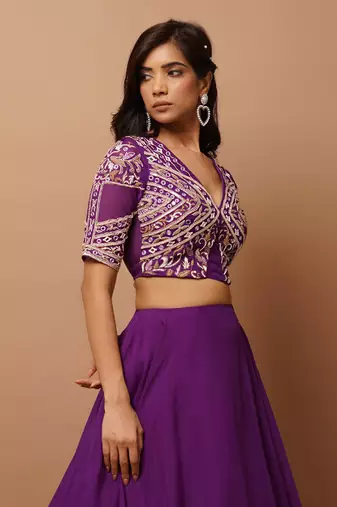 Dark Purple Organza Indo Lehenga Set