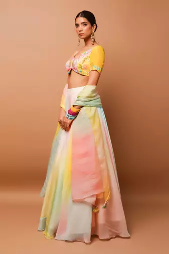 Rainbow Hand Painted Lehenga Set