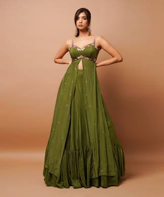 Mehndi Green Indo Western Lehenga Set 1