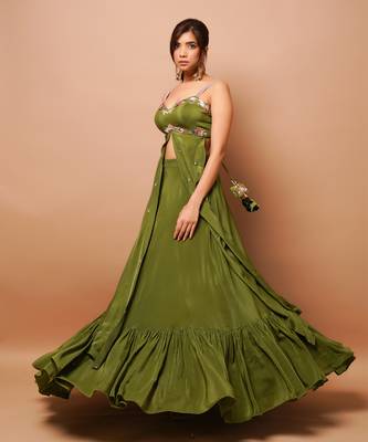 Mehndi Green Indo Western Lehenga Set 2