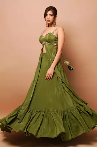 Mehndi Green Indo Western Lehenga Set