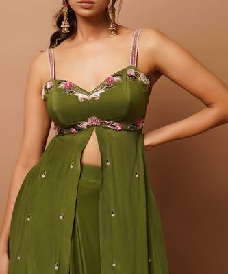 Mehndi Green Indo Western Lehenga Set 3