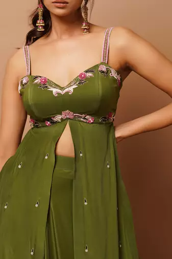 Mehndi Green Indo Western Lehenga Set