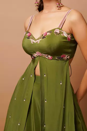 Mehndi Green Indo Western Lehenga Set