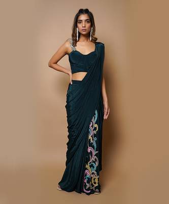 ready to wear teal saree set 1