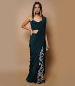 ready to wear teal saree set